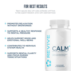Revive MD Calm label packaging emphasizes natural ingredients and 30 servings.