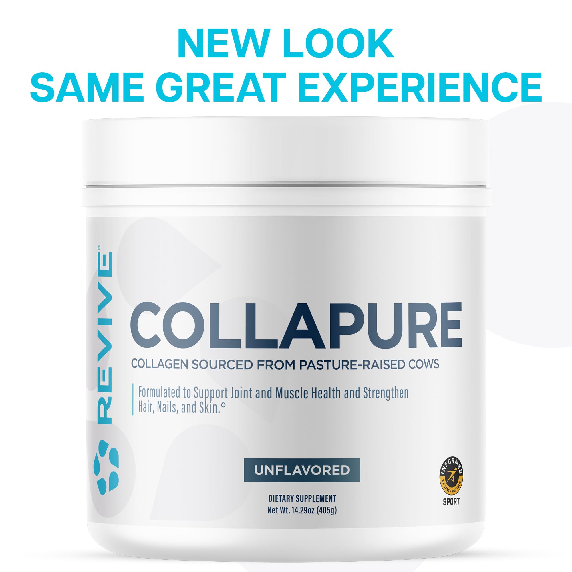 Pouring Revive MD CollaPURE into water for easy absorption.