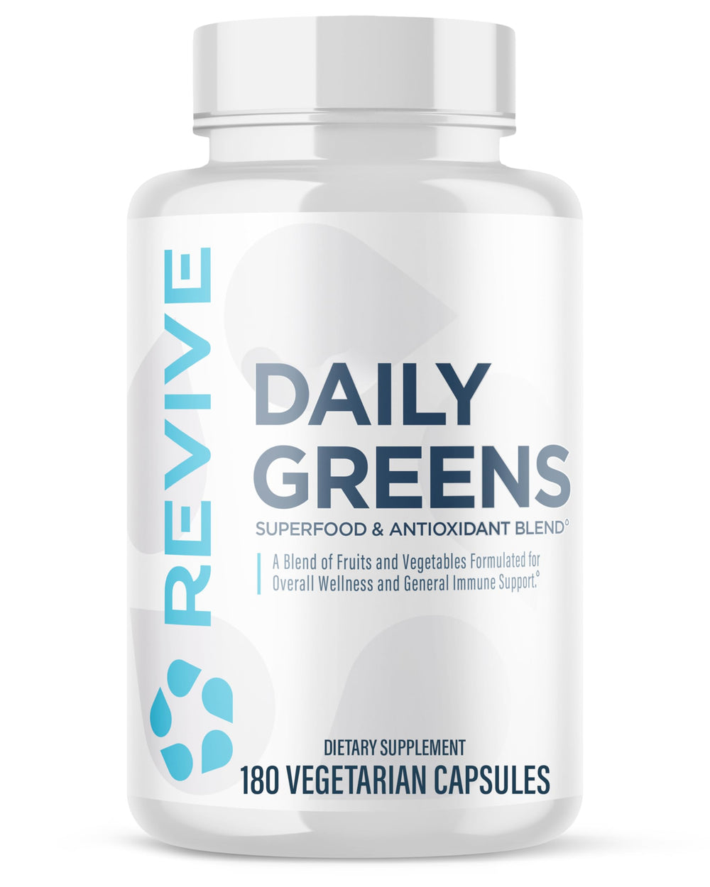 Revive MD Daily Greens bottle front illustrating immune support and digestion