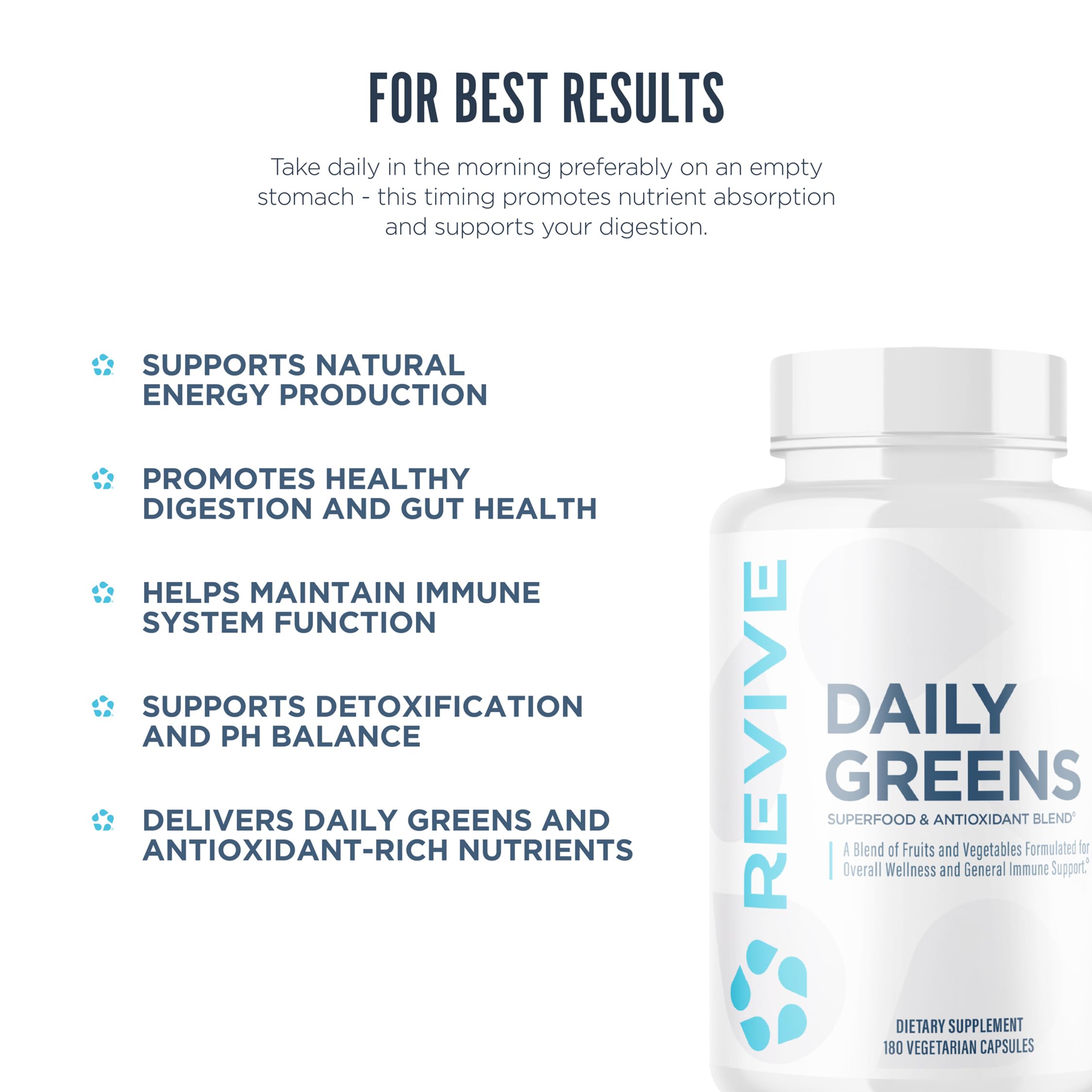 Revive MD Daily Greens label highlights digestive enzymes for gut health