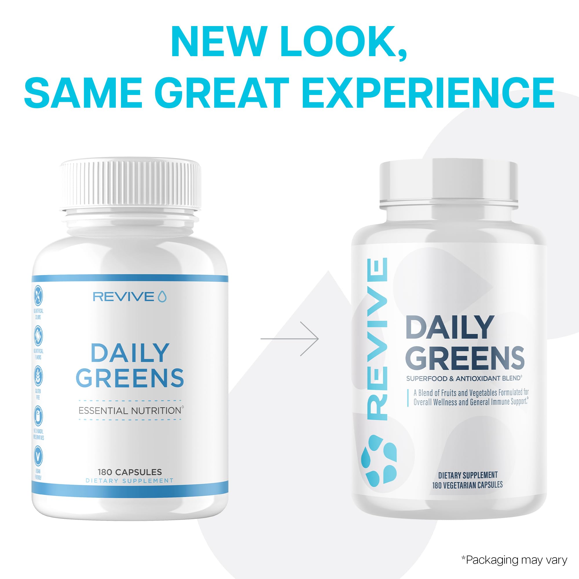 Revive MD Daily Greens facts panel emphasizes natural ingredients and no fillers