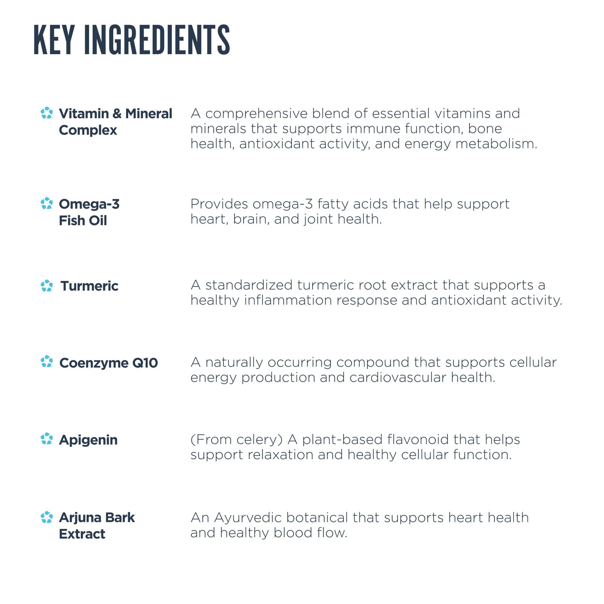 Revive MD VitaPack ingredients highlight Arjuna and Turmeric for antioxidant support.