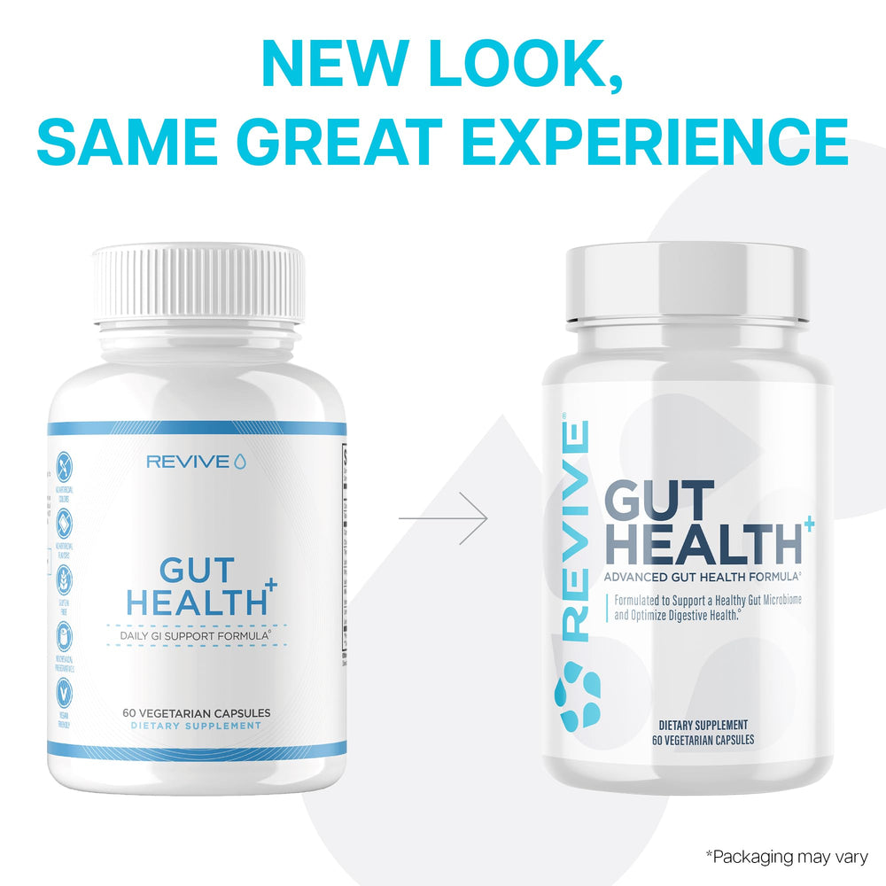 Vegan and gluten-free icons on Revive MD Gut Health packaging