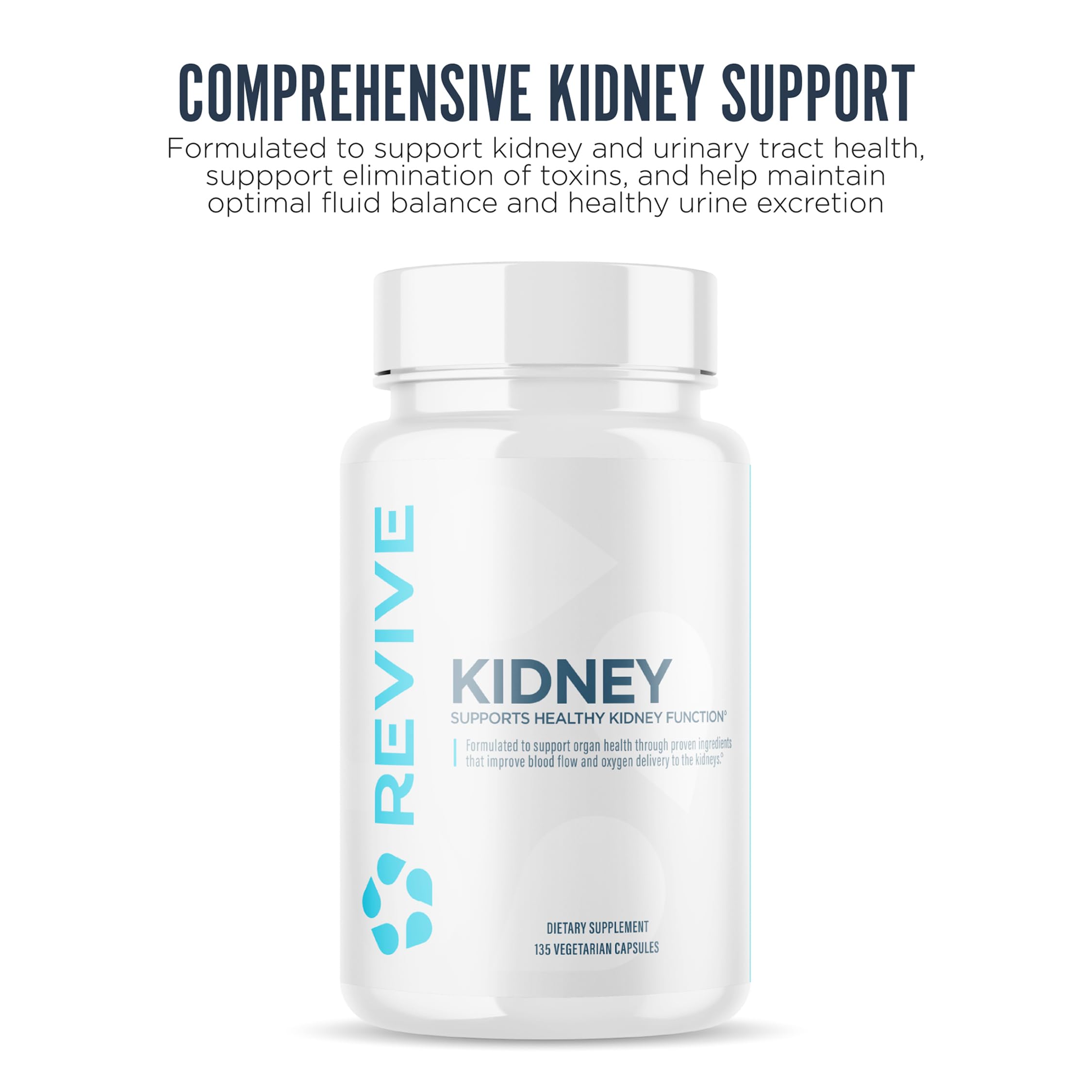 Revive MD kidney capsules close-up highlighting vegan formula.