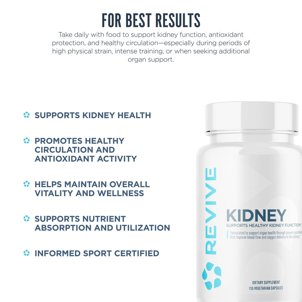 Revive MD kidney ingredients label featuring astragalus, beet root.