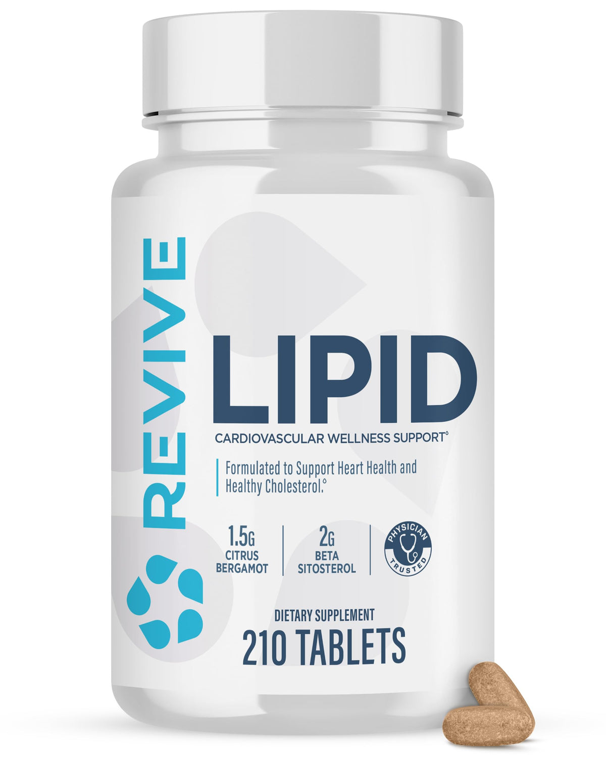 Revive MD Lipid Support bottle with tablets promoting healthy lipid balance.