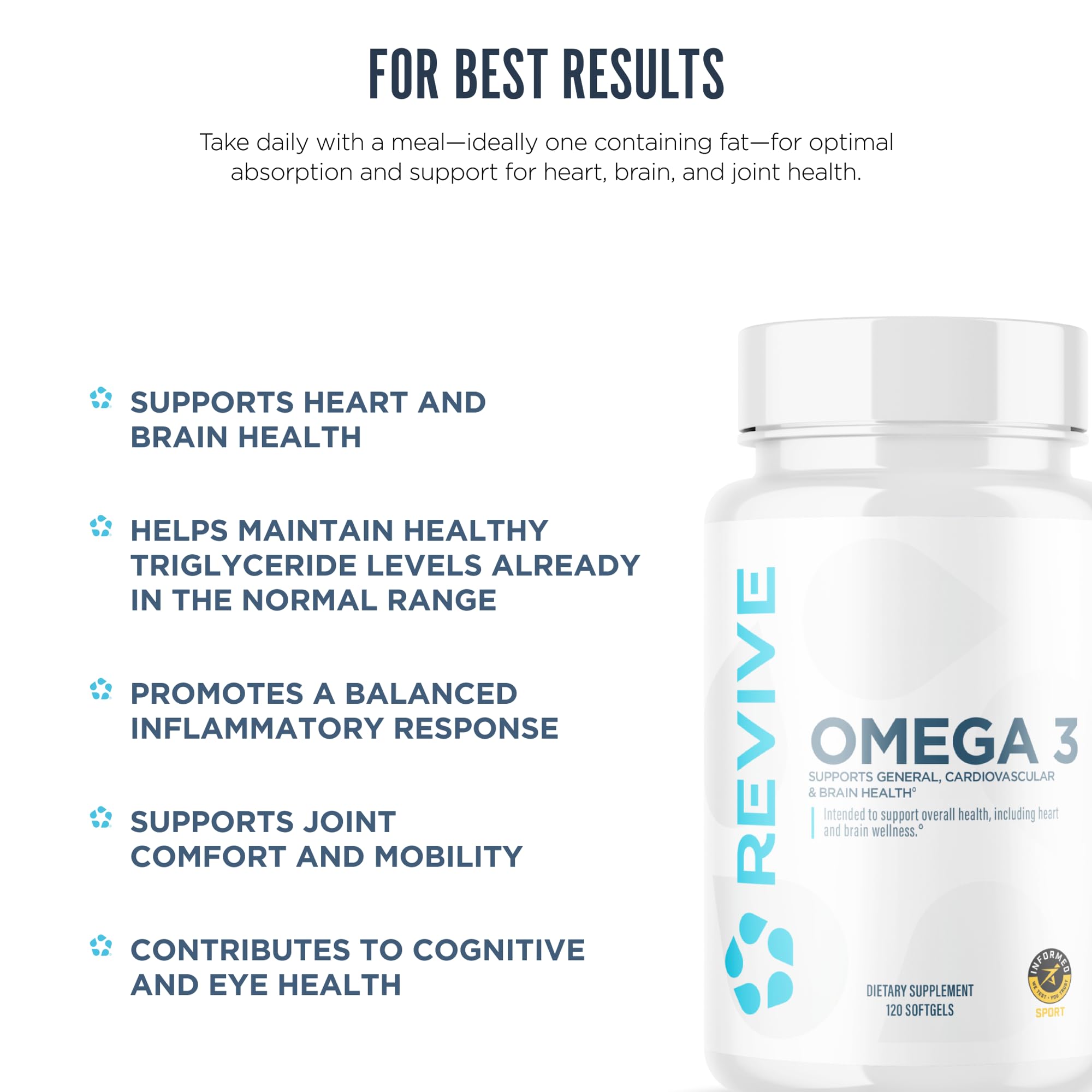 Revive MD Omega-3 in hand illustrates portable daily supplementation
