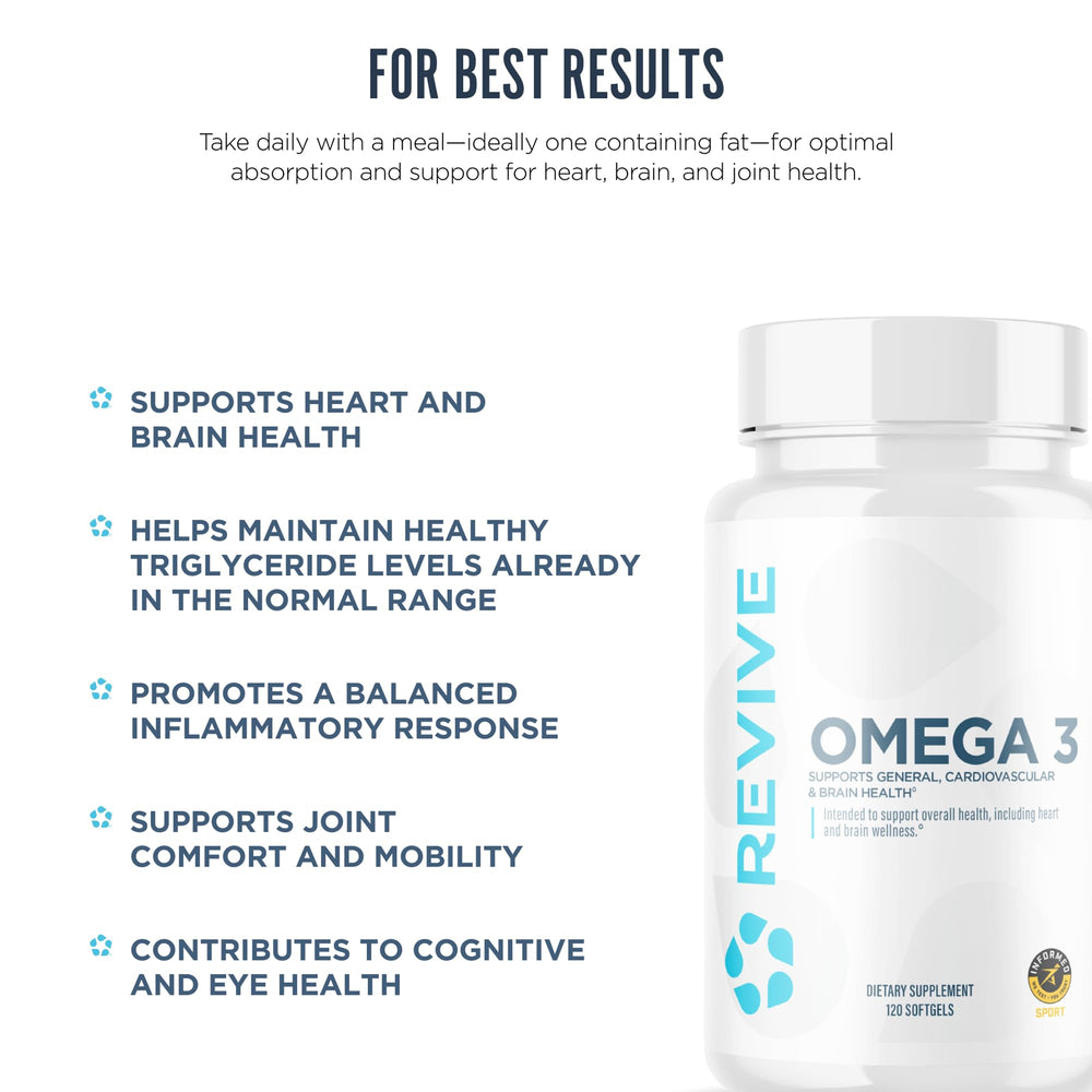 Revive MD Omega-3 in hand illustrates portable daily supplementation