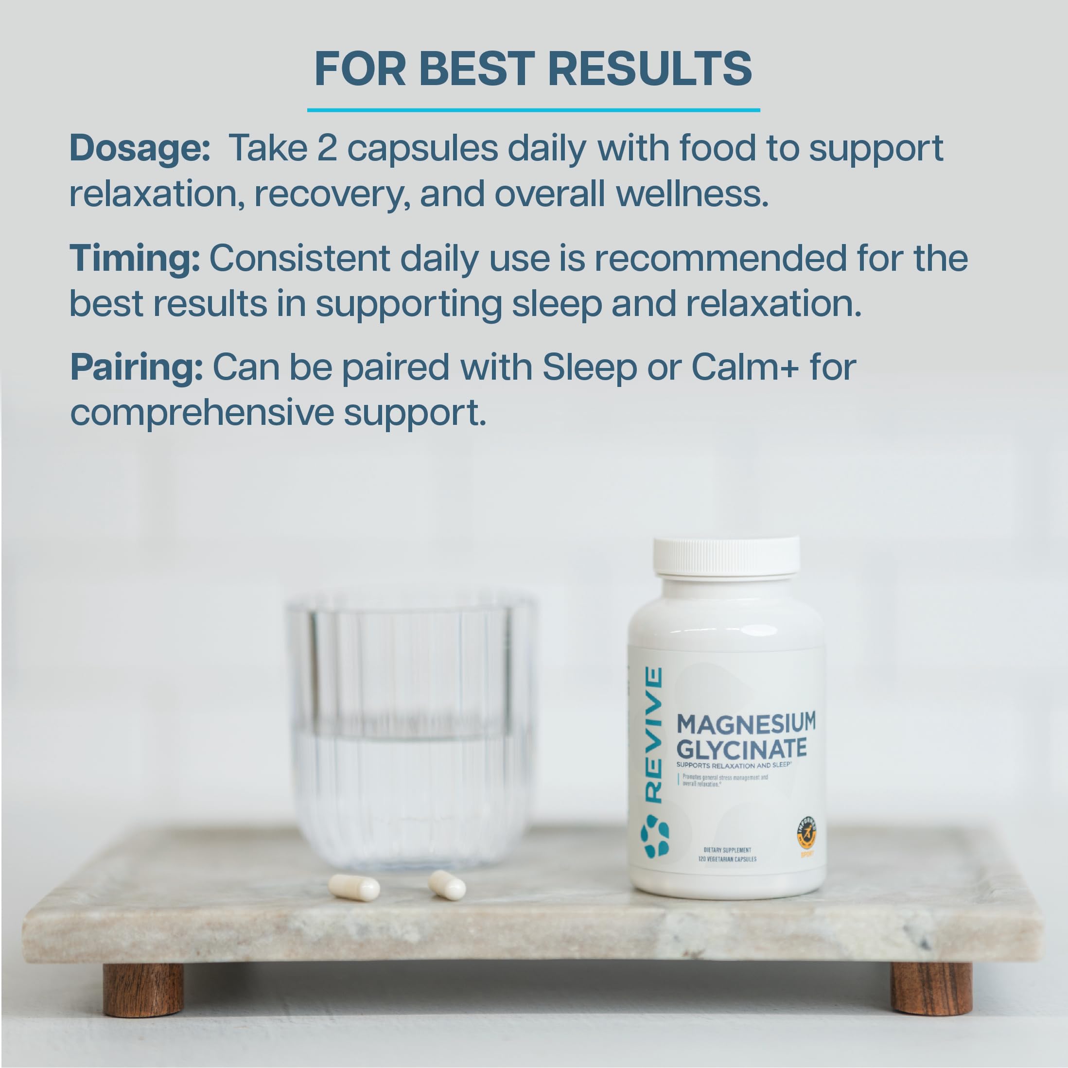 Revive MD Magnesium Glycinate capsules in hand promoting easy daily supplementation