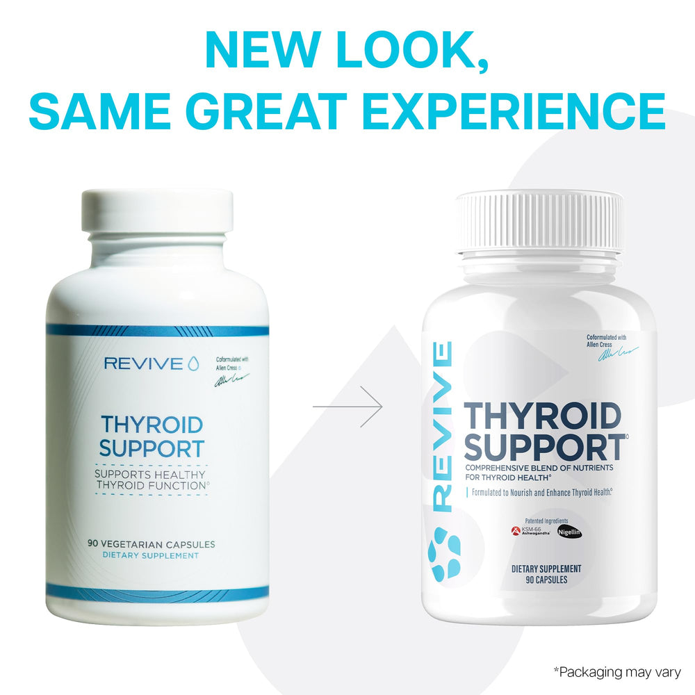 Revive MD Thyroid Support capsules in hand highlighting portability for on-the-go routine.