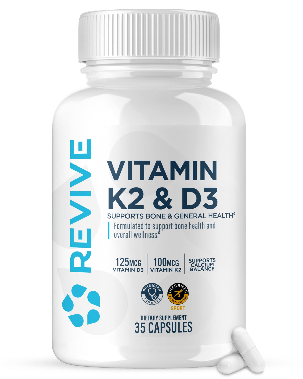 Revive MD Vitamin D3 and K2 bottle ready for daily bone support