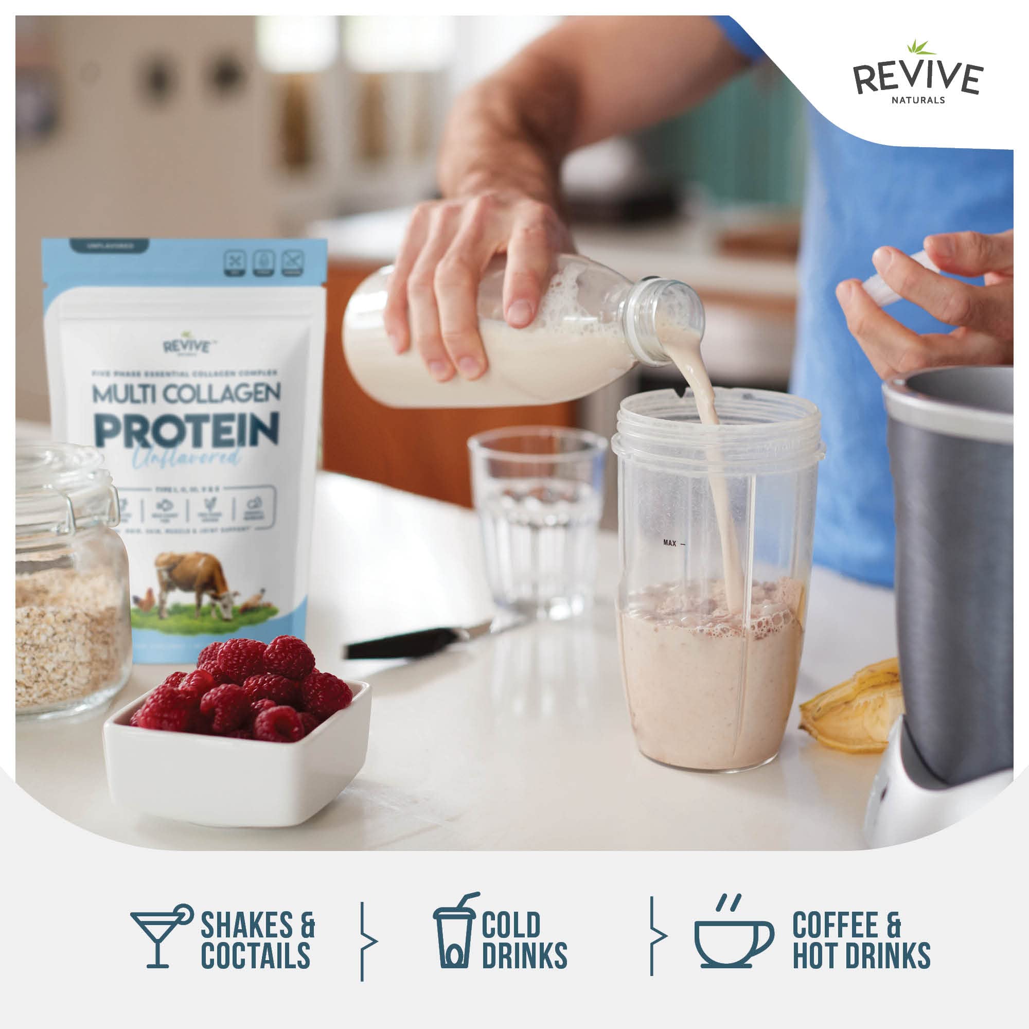 Revive Naturals free-range chicken eggshell collagen emphasizing bioavailability and joint support.