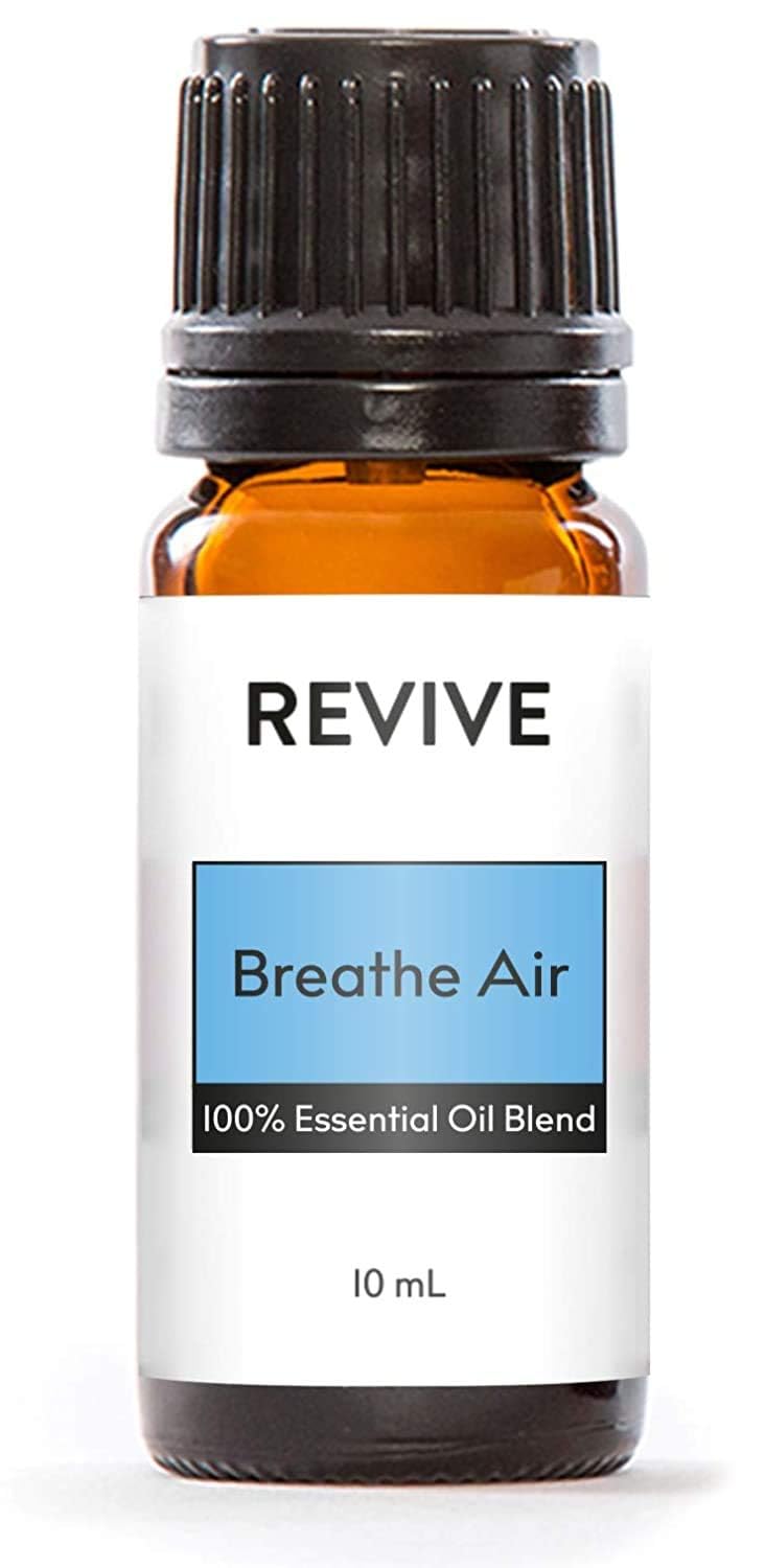 REVIVEEO Breathe Air bottle closeup for diffusing a clean, uplifting aroma.