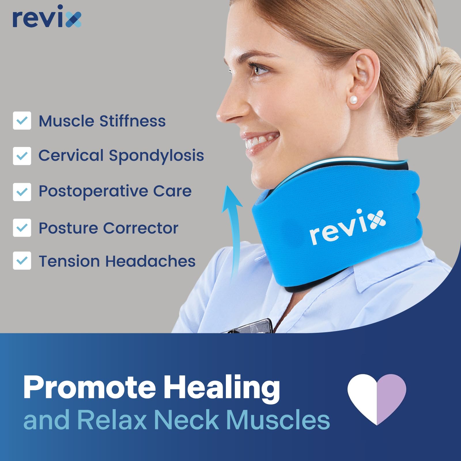 REVIX soft neck brace adjustable strap enables tailored comfort.