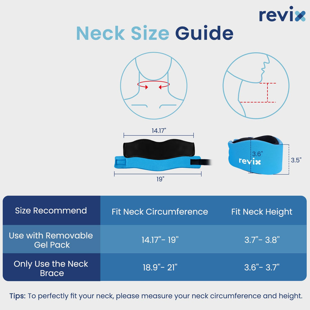 REVIX soft neck brace detachable gel pack supports hot and cold therapy options.