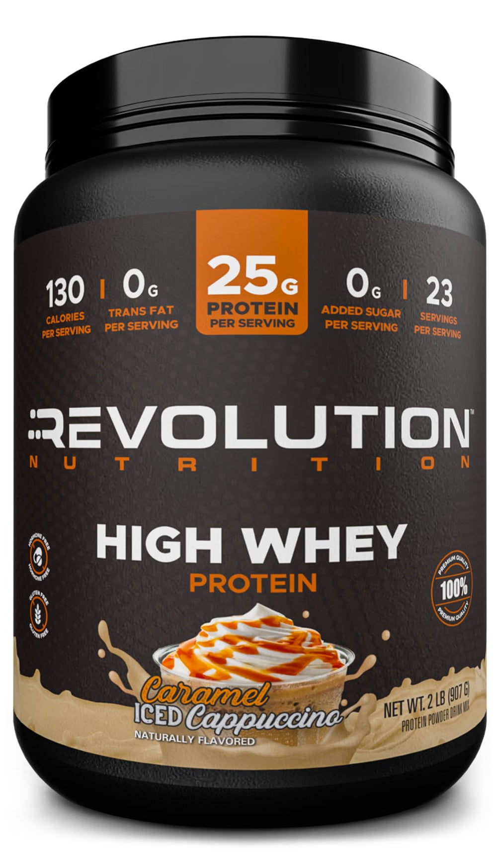 Revolution Nutrition High Whey bottle pour, convenient on-the-go protein for post-workout fueling.