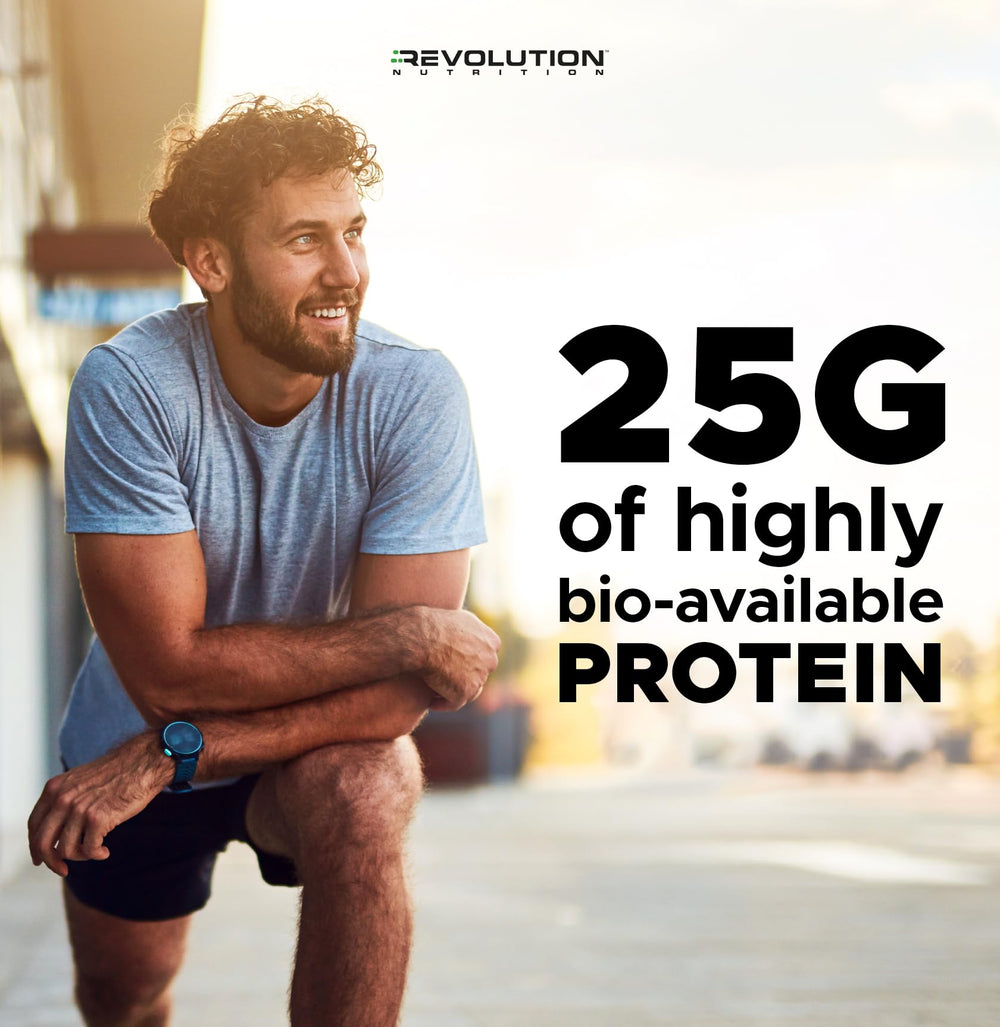Revolution Nutrition High Whey powder jar, keeps flavor fresh and sealed.