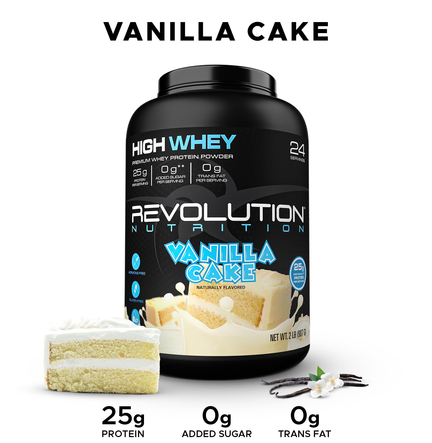 High Whey 25g scoop provides convenient protein between meals or after training.