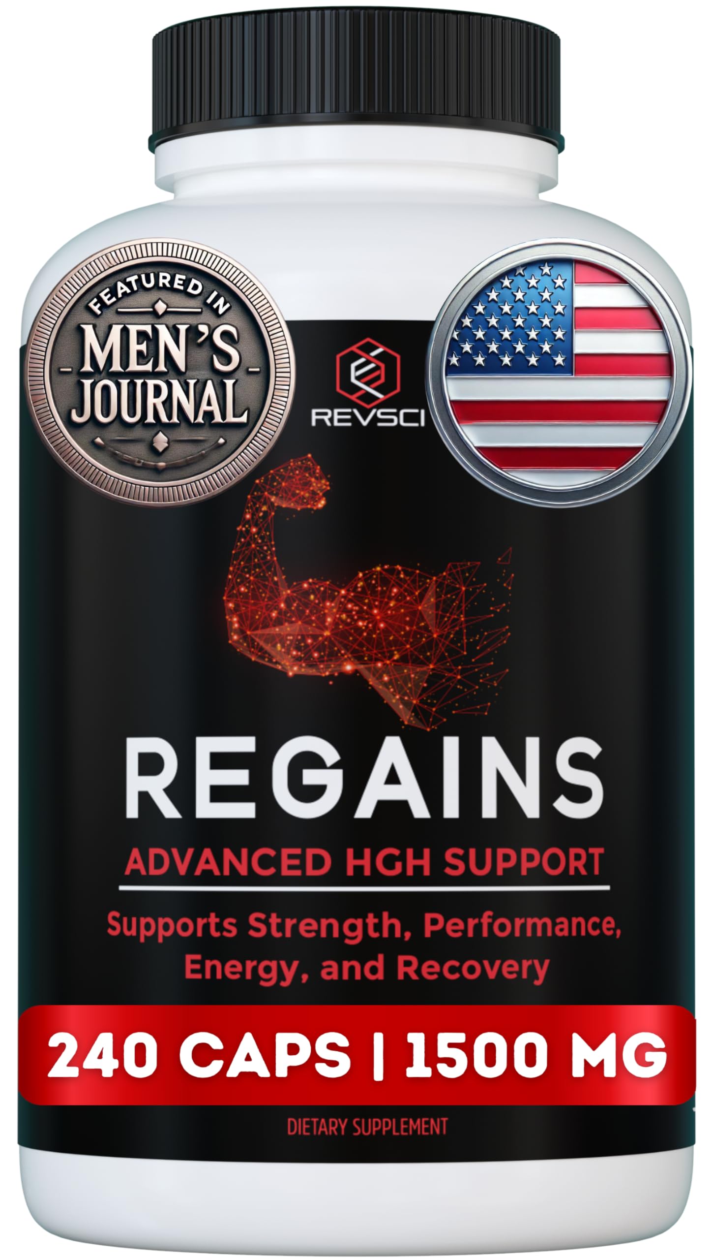 Regimens brand Revolution Science Regains bottle close-up showing premium packaging