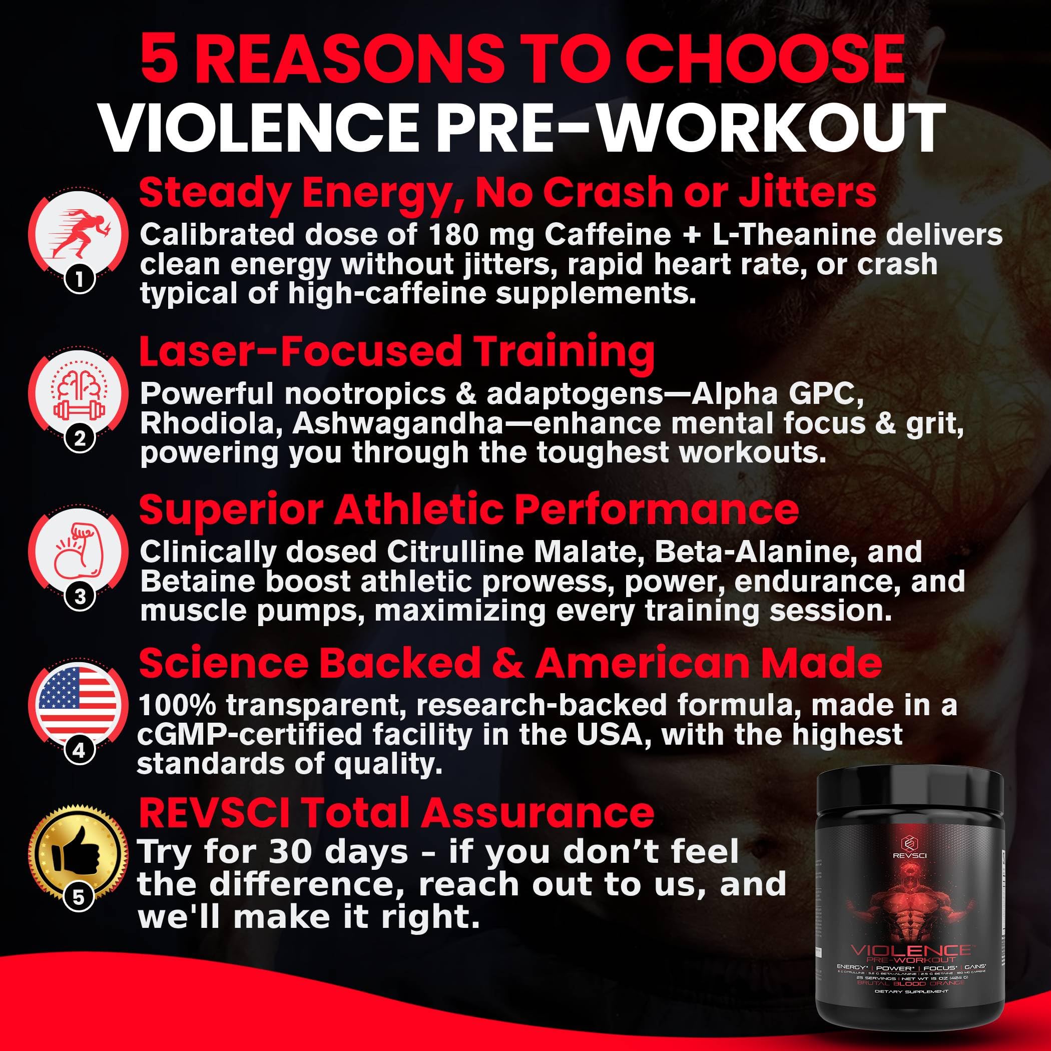 Violence pre-workout powder scoop highlights precise dosing for consistent performance.