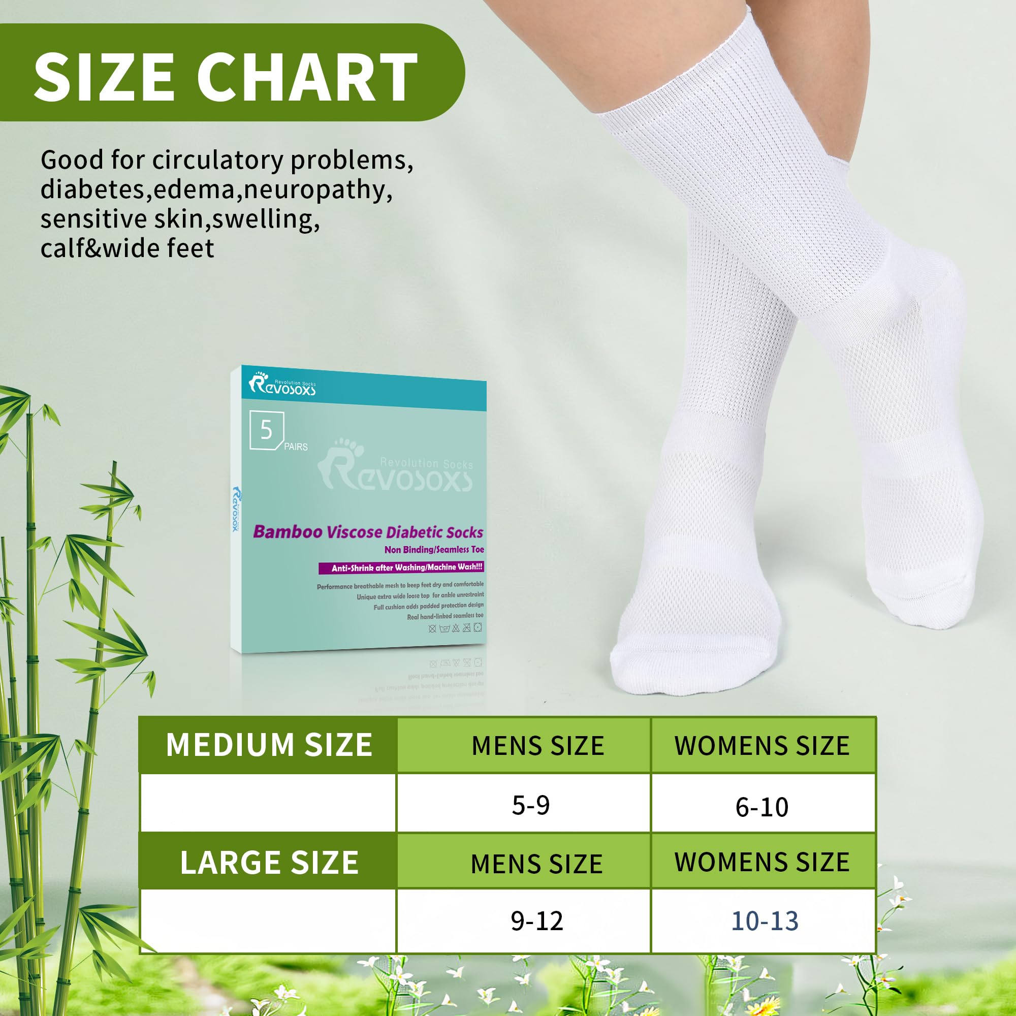 Revosoxs diabetic crew socks machine-washable for everyday care