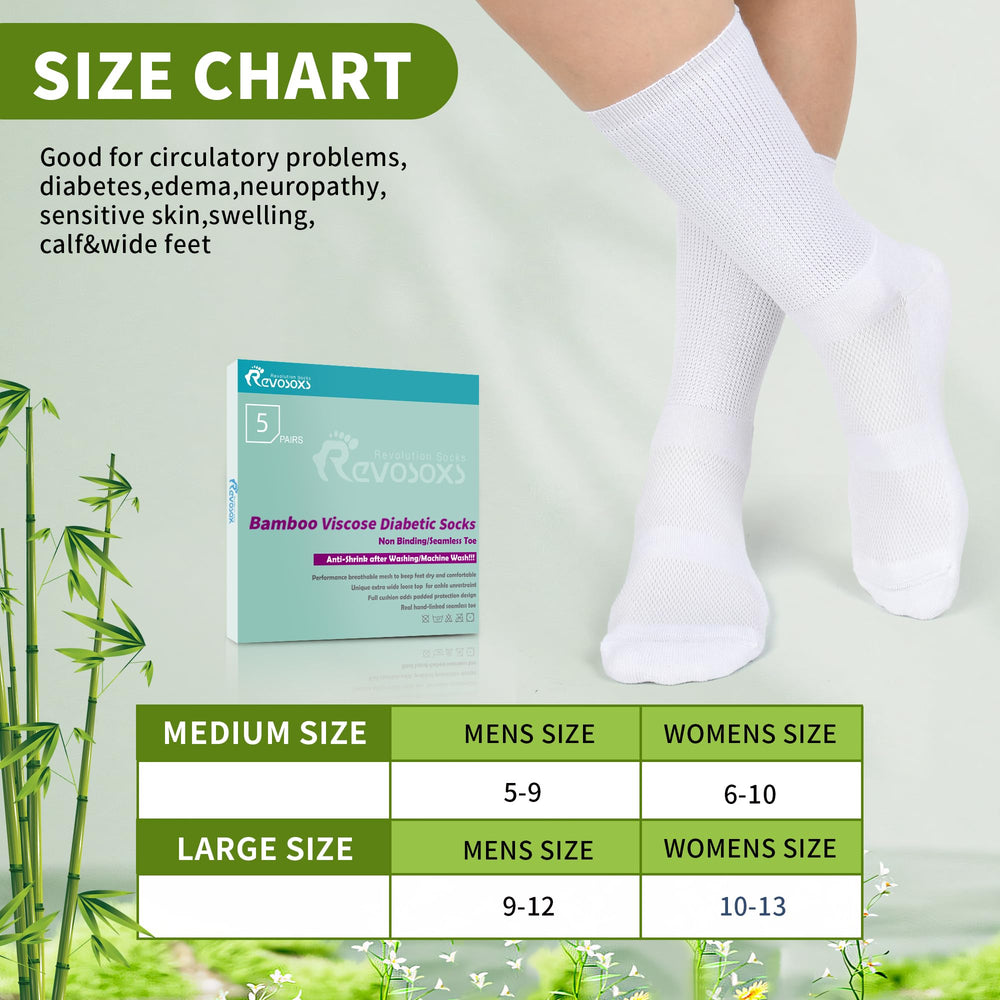 Revosoxs diabetic crew socks machine-washable for everyday care