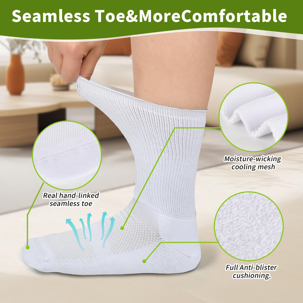 Revosoxs diabetic crew socks seamless toe feature with a smooth finish to reduce irritation