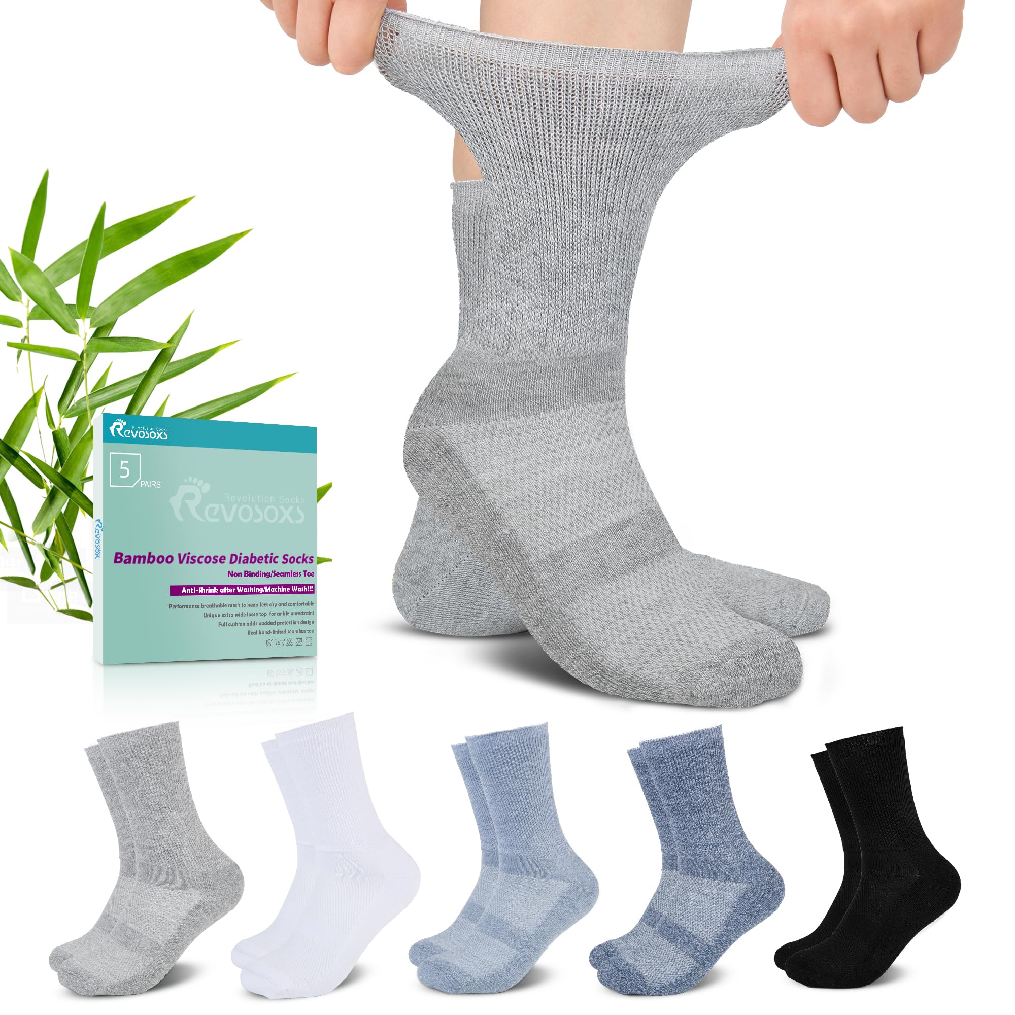 Revosoxs diabetic sock with wide top for a comfortable daily fit and easy wear.