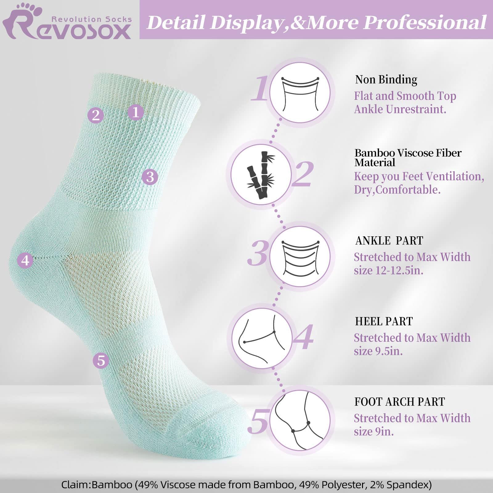 Revosoxs padded ankle and cushioned sole improve comfort while standing.