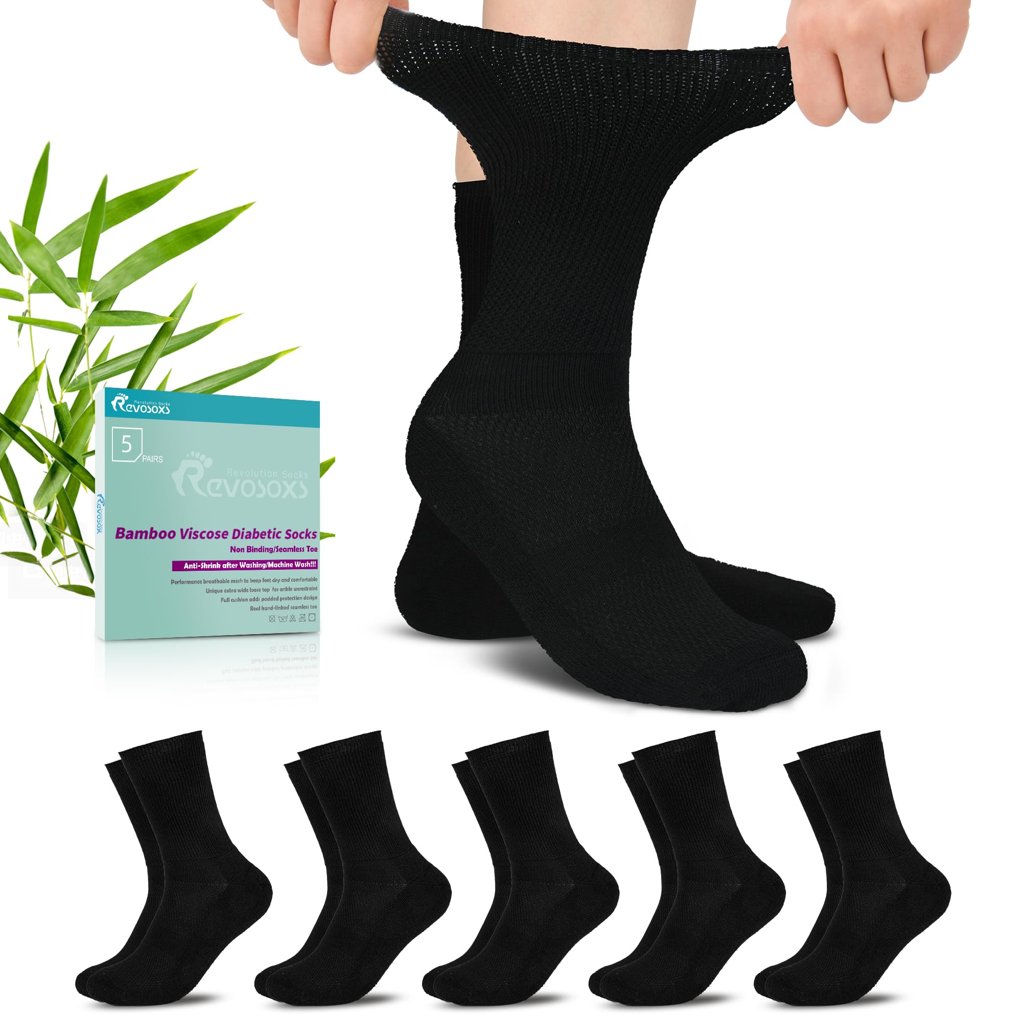 Revosoxs diabetic socks with bamboo viscose and loose top for a dry, comfortable fit.