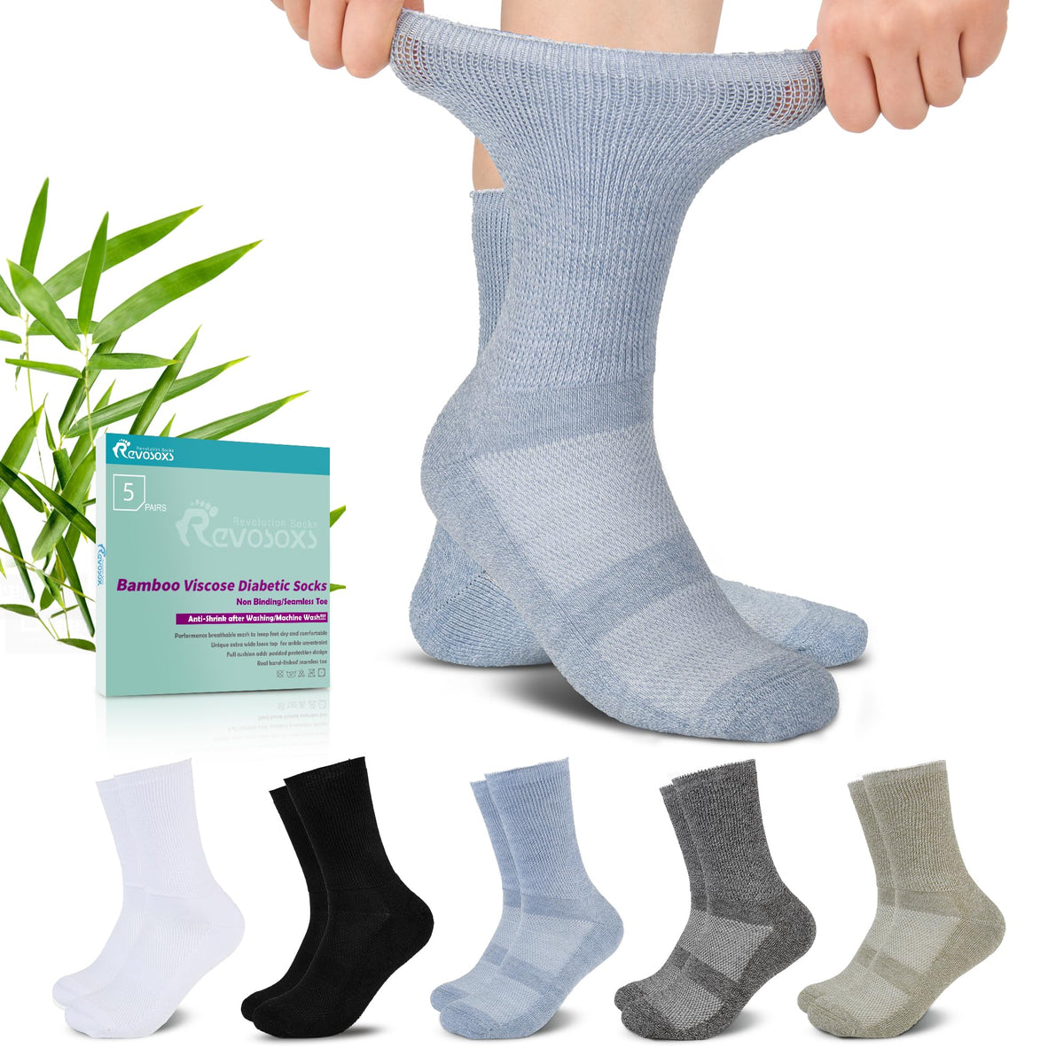 Revosoxs seamless-toe diabetic socks for daily comfort and dry feet.