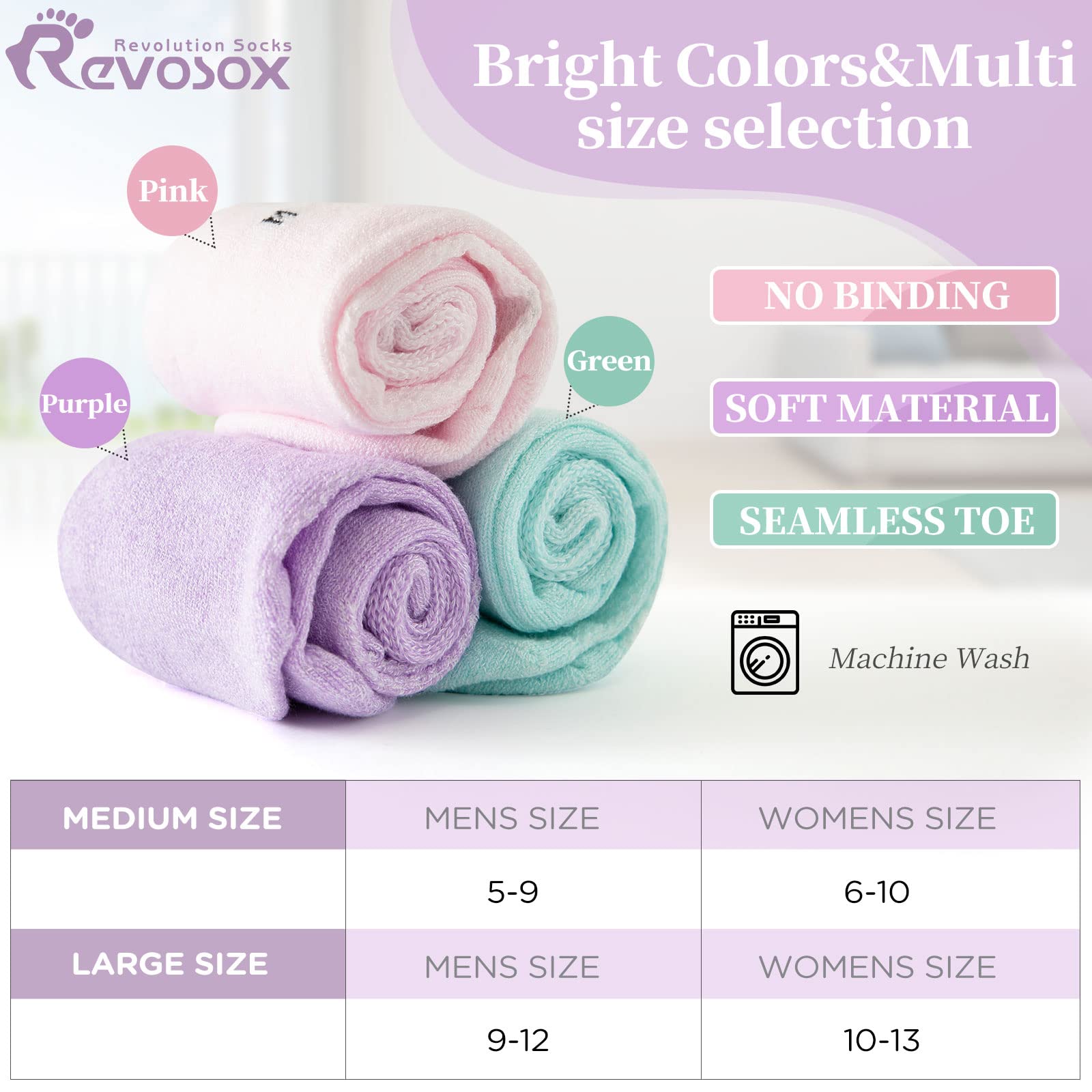 Revosoxs soft fiber blend offers breathability and moisture control.