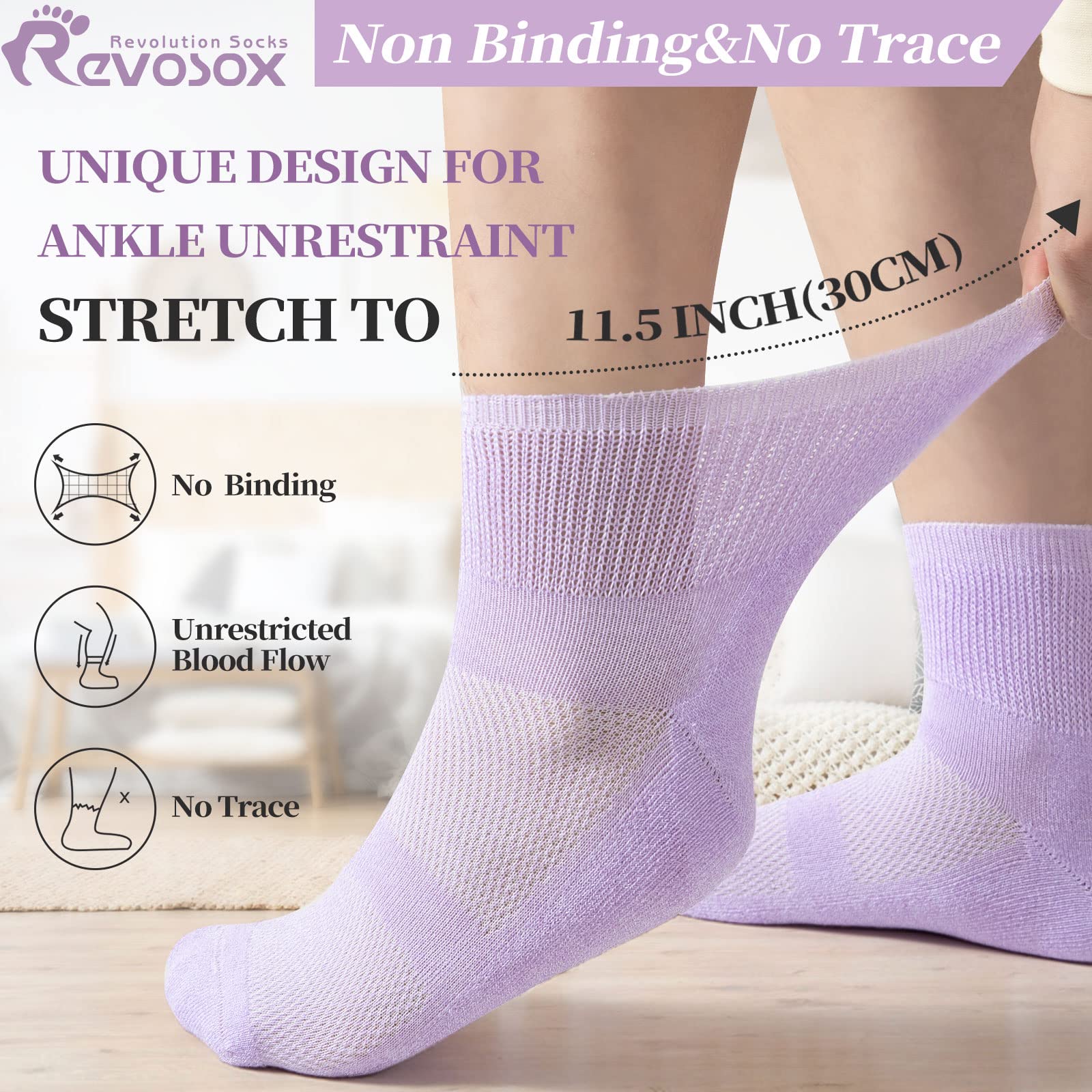 Revosoxs diabetic socks wide loose-top prevent binding around ankles.