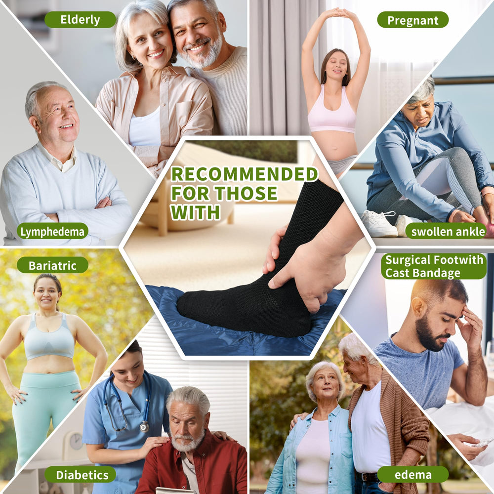 Revosoxs wide stretch construction eases wearing and removal.
