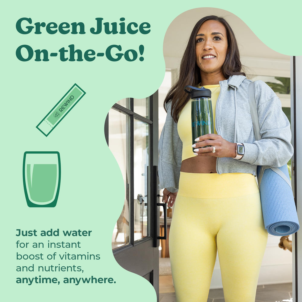 Rewind vegan, natural-flavor greens powder delivers pure taste without fillers.