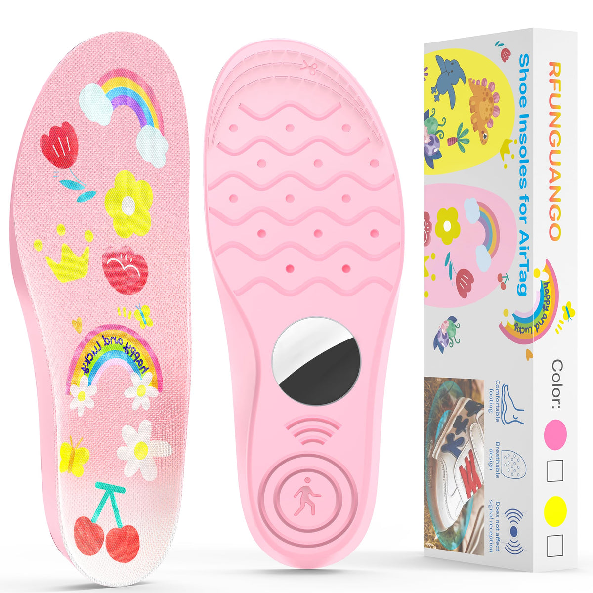RFUNGUANGO Airttag insoles in pink rainbow help locate shoes quickly.
