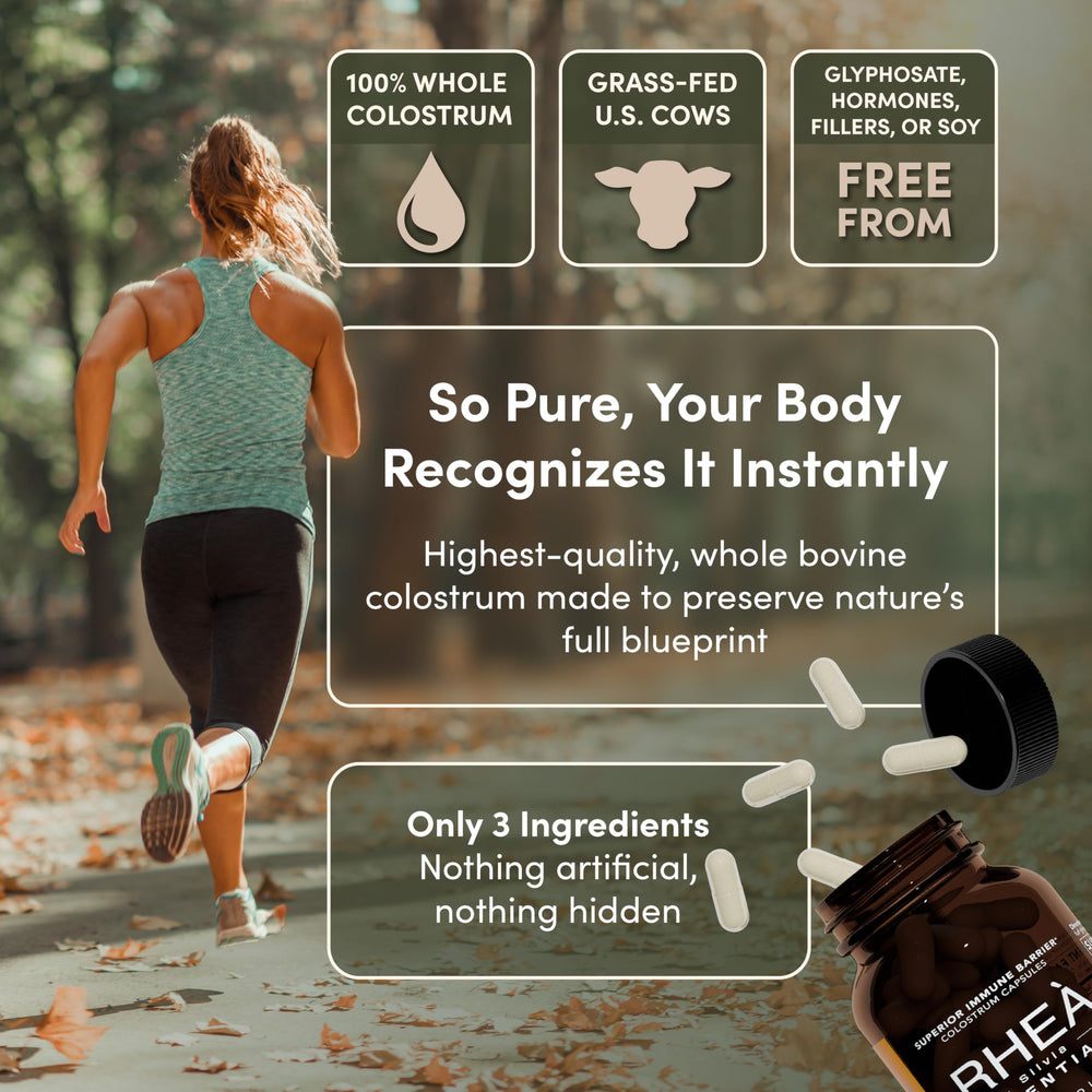 RHEASILVIA capsules with digestive health imagery