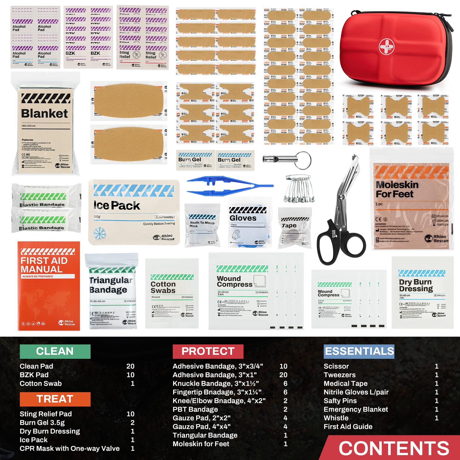 RHINO RESCUE EVA first aid kit open interior showing organized layout for quick access.