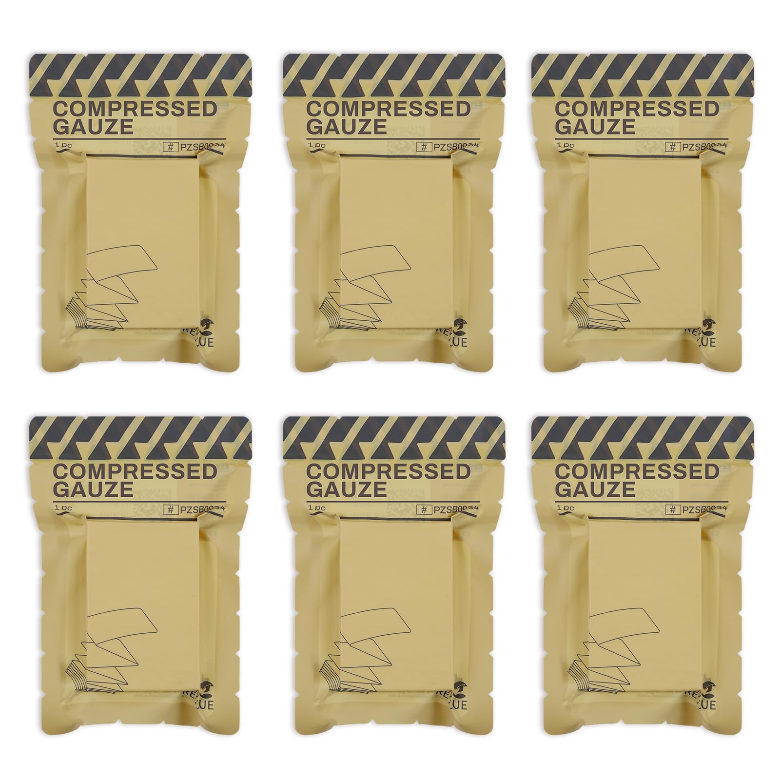 RHINO RESCUE sterile compressed gauze pack for quick wound dressing in emergencies.