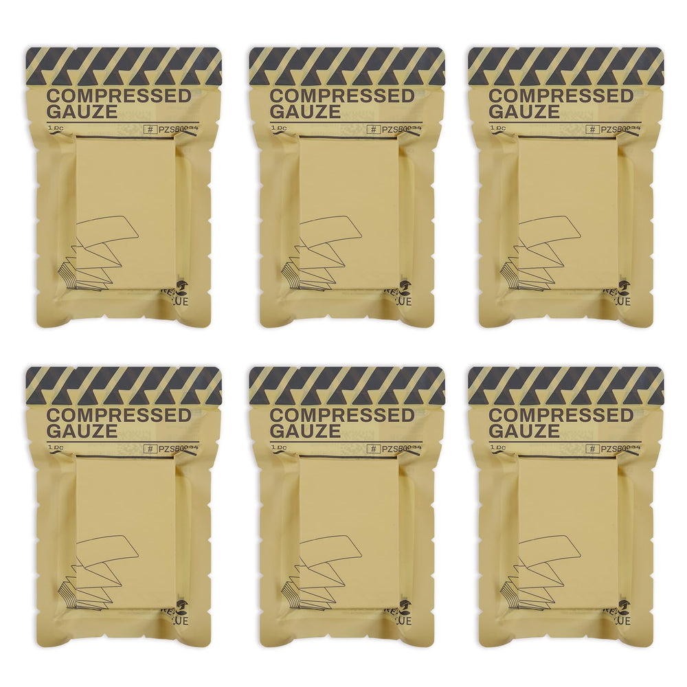 RHINO RESCUE sterile compressed gauze pack for quick wound dressing in emergencies.