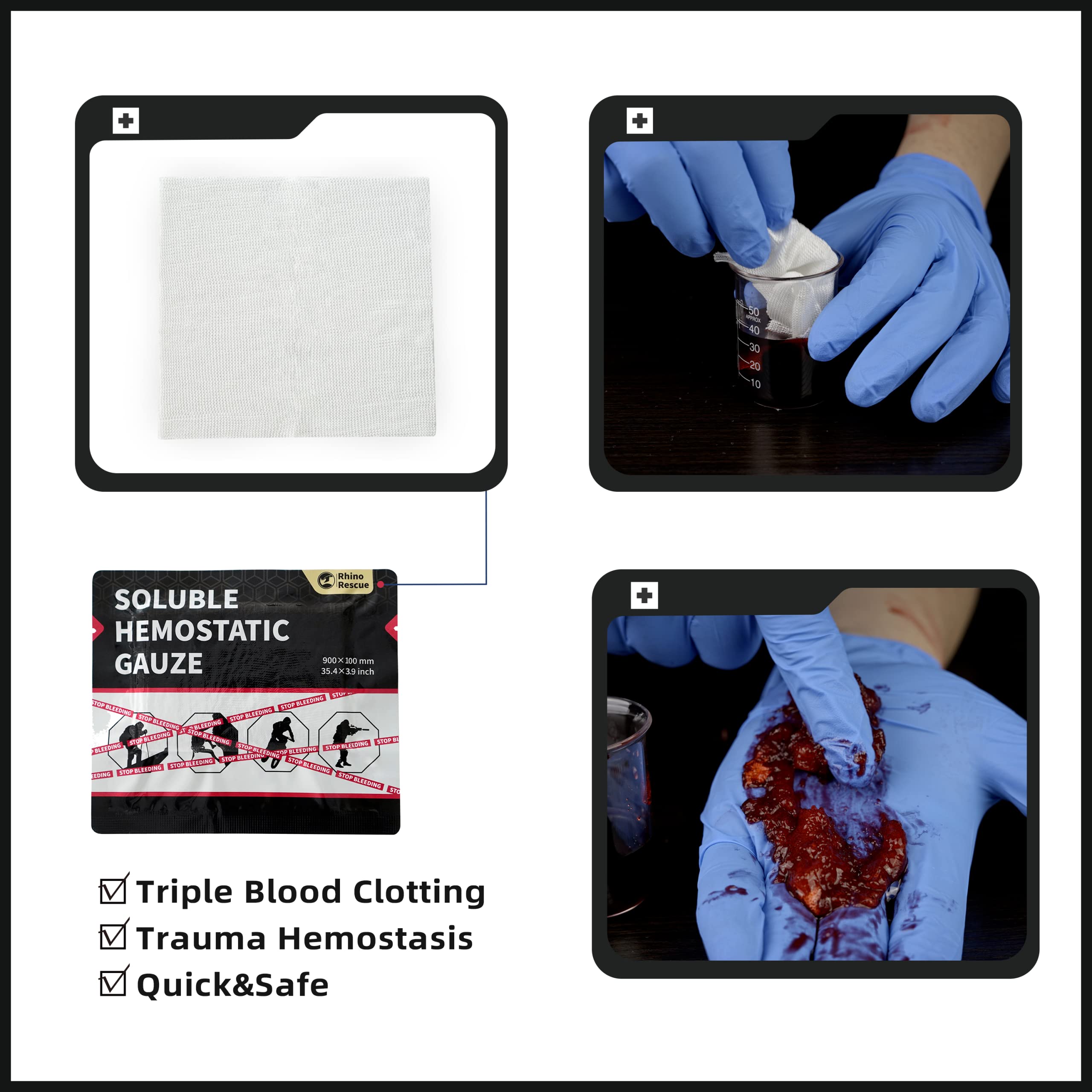 RHINO RESCUE gauze dressing in a trauma kit ready for field use