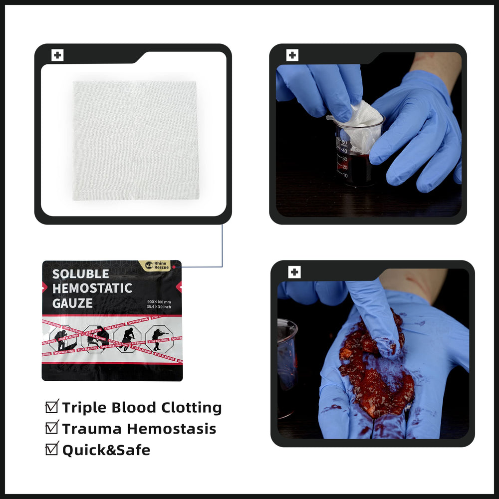 RHINO RESCUE gauze dressing in a trauma kit ready for field use