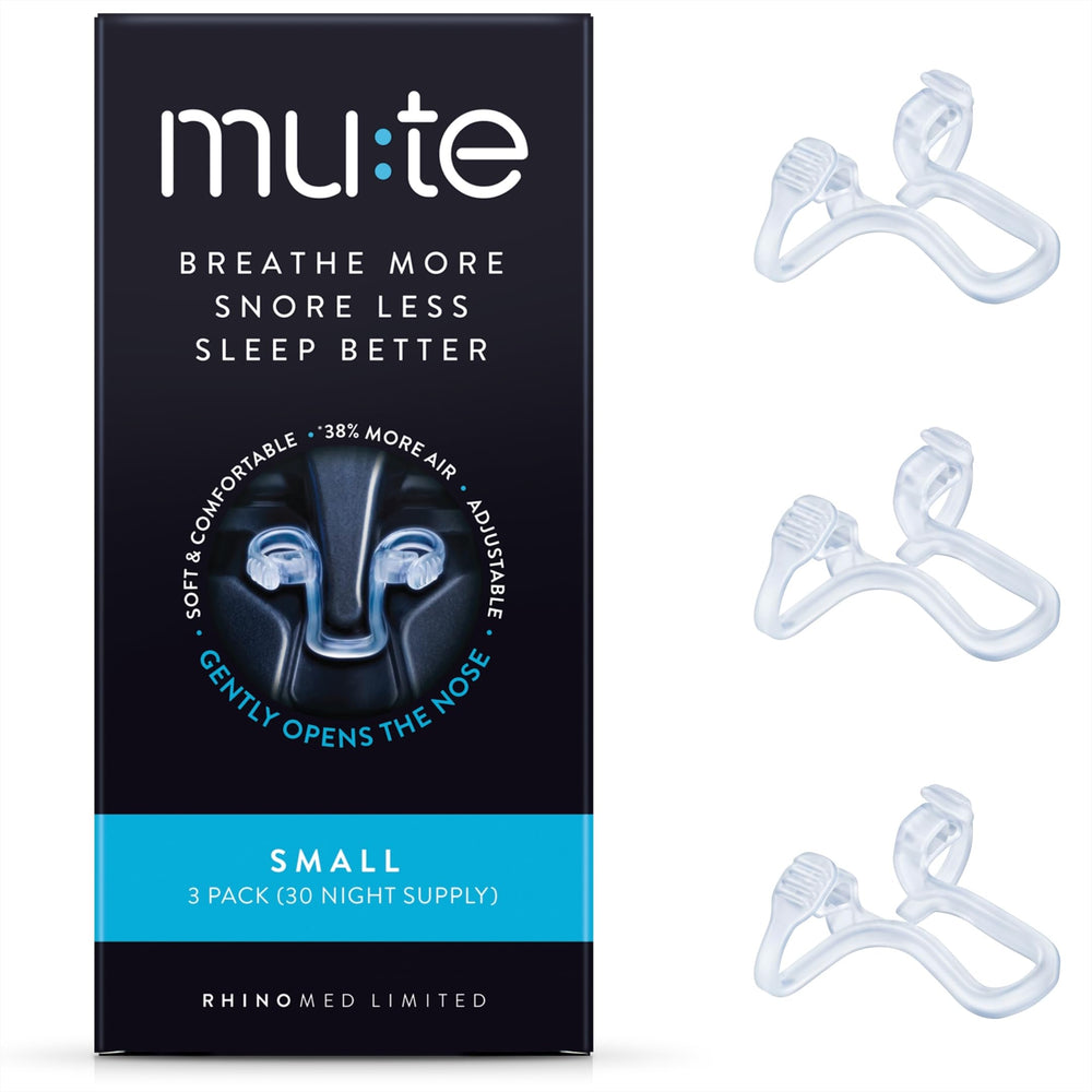Rhinomed Mute nasal dilator small 3-pack for snore reduction and easier breathing.