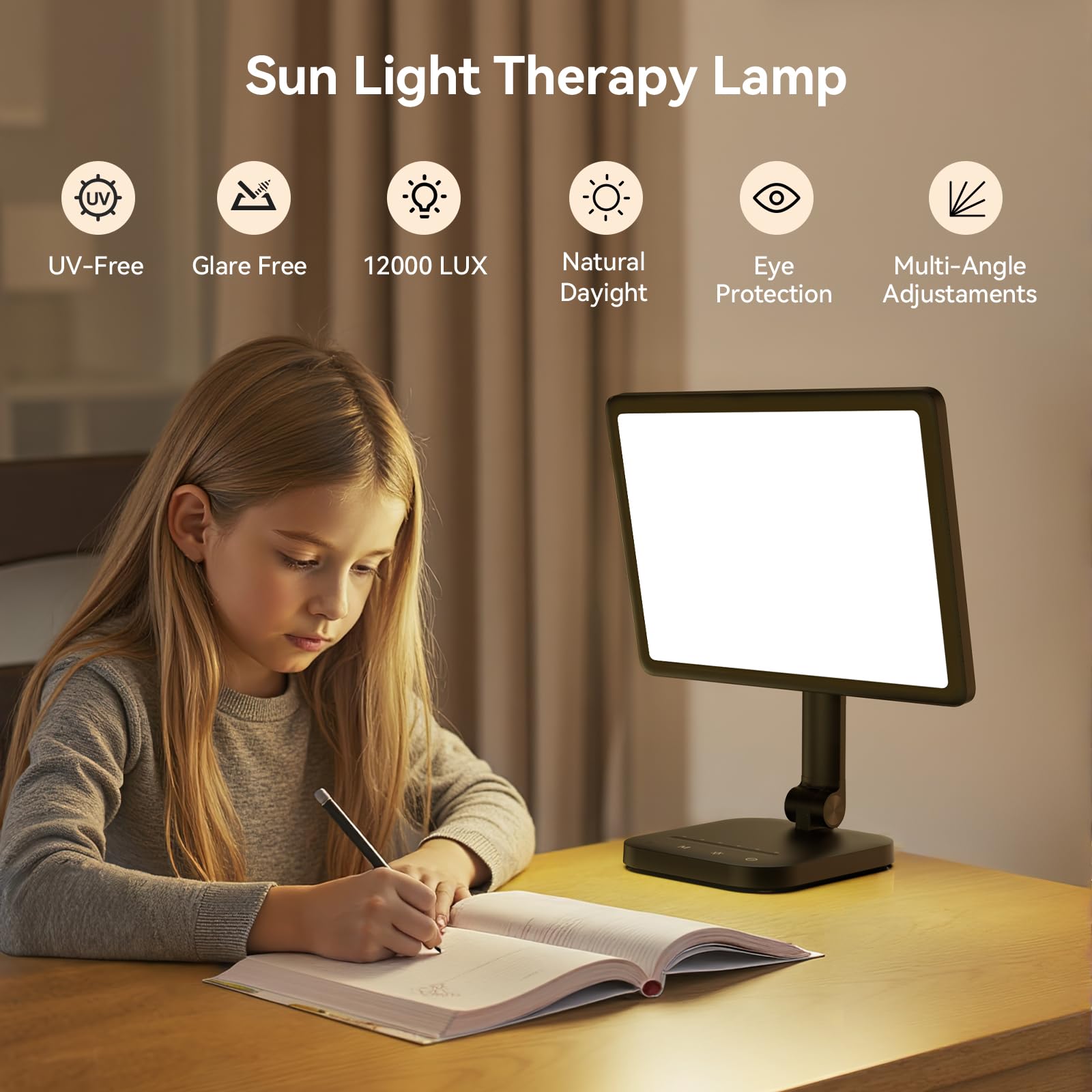 RICIAL Sun Lamp panel closeup showing brightness control and ease of dimming