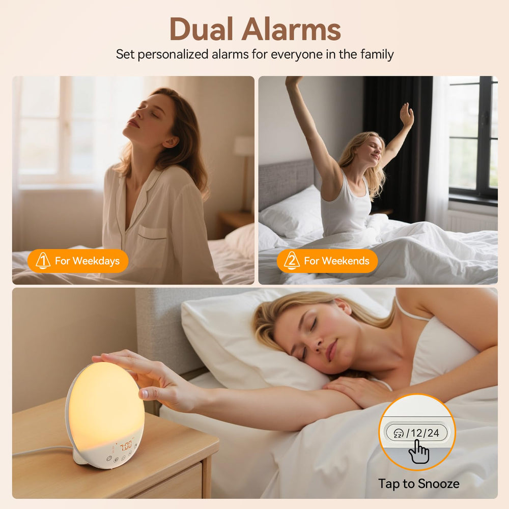 RICIAL Wake Up Light sunrise setting demonstrates gradual brightness for a calm start.