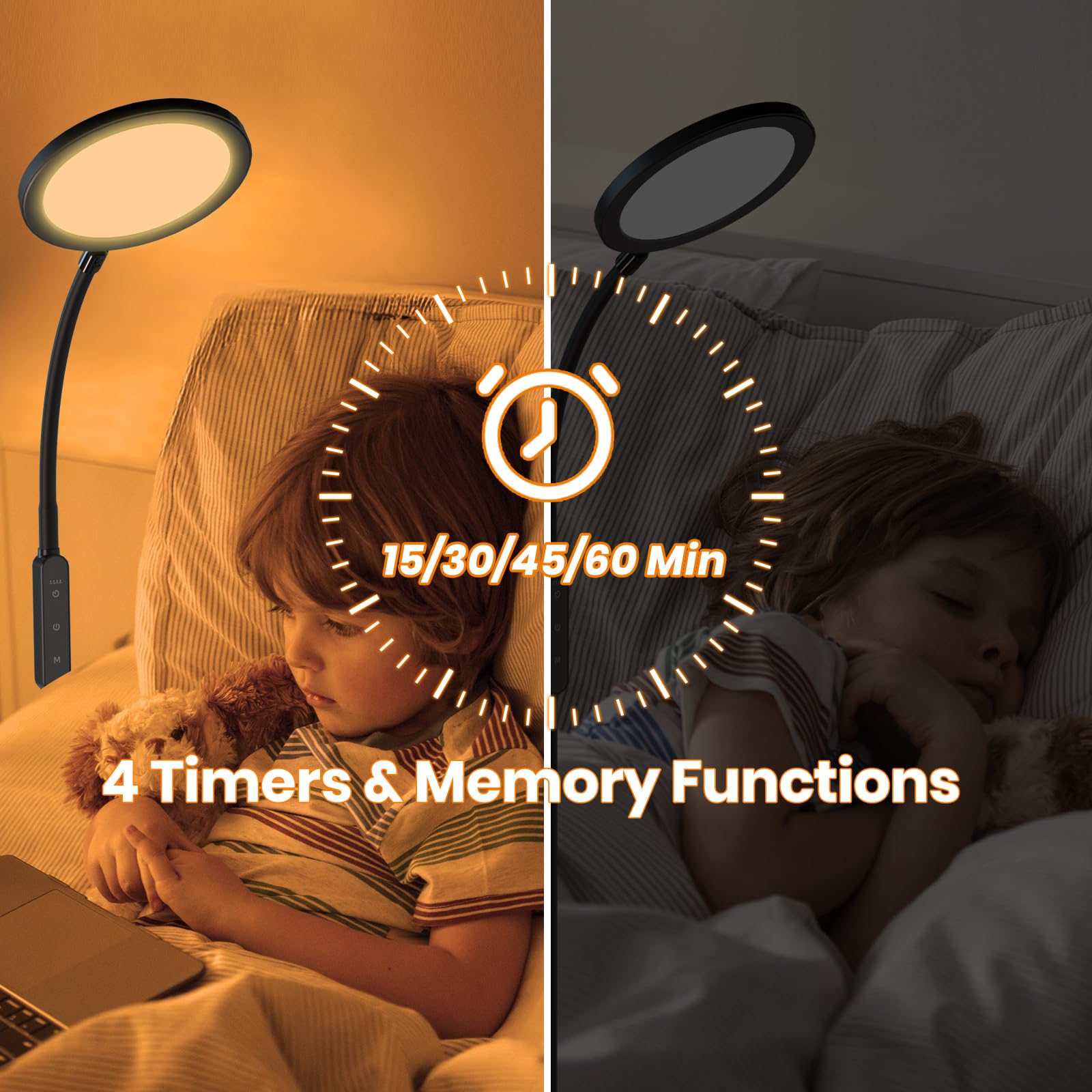 RICIAL night light mode creates a warm glow for bedtime routines