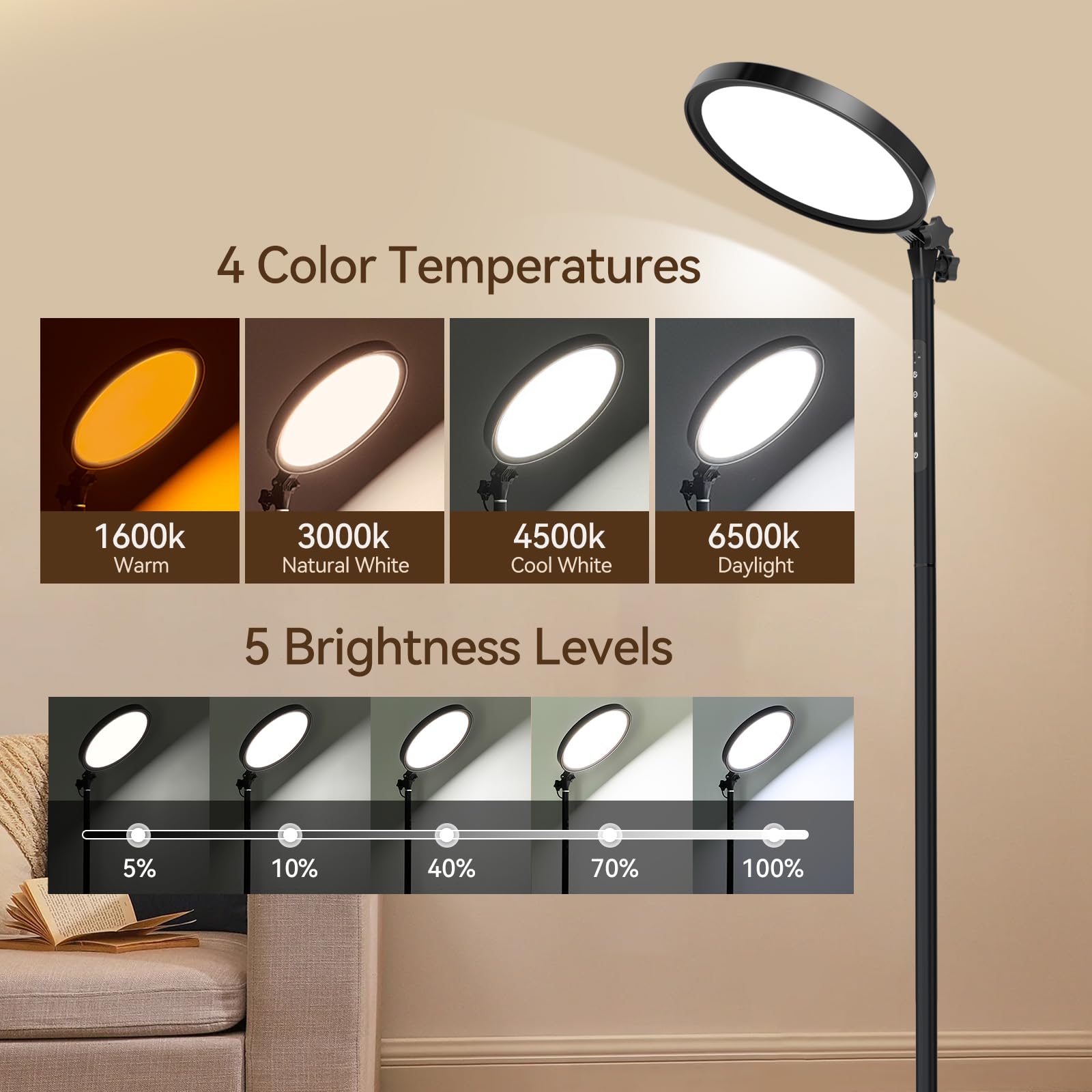 RICIAL color temperature options to suit tasks and mood