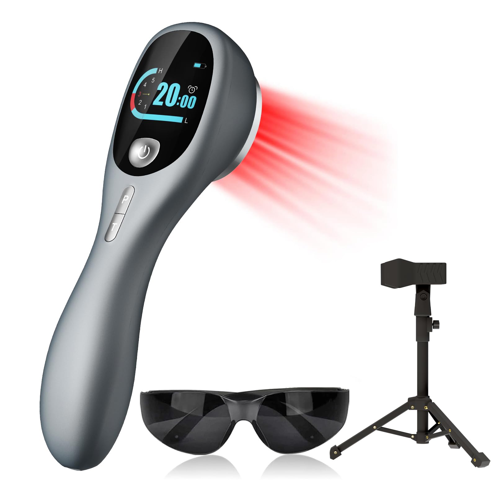 RICIAL handheld red light therapy device in stand for hands free use
