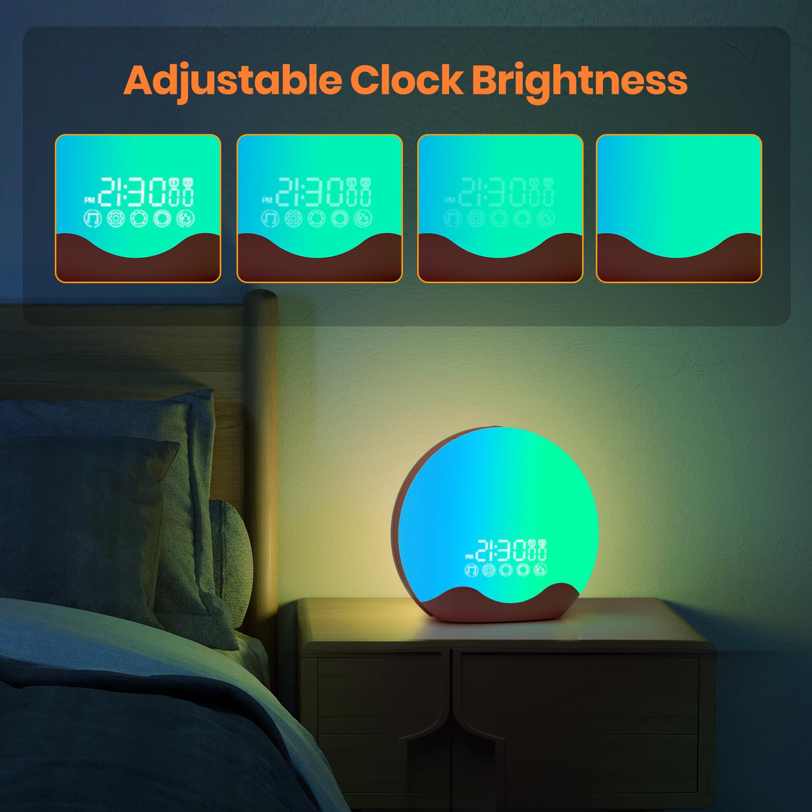 RICIAL Wake Up Light doubles as a mood lamp and clock display.