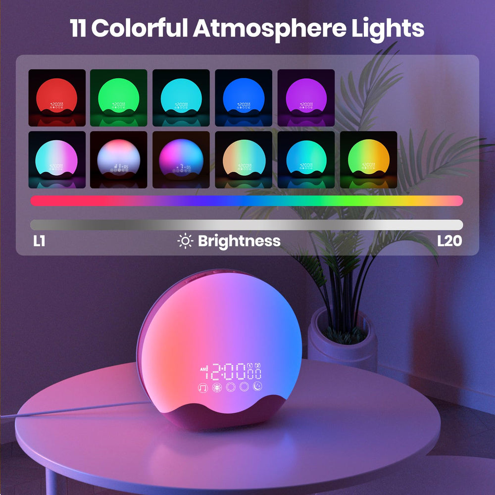 RICIAL Wake Up Light snooze and tone options simplify wake rituals.